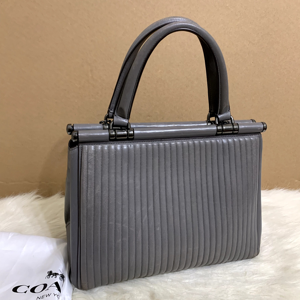 COACH Gray Linear Quilted Leather GRACE Structured Dowel Top Satchel #22728 - Picture 6 of 16